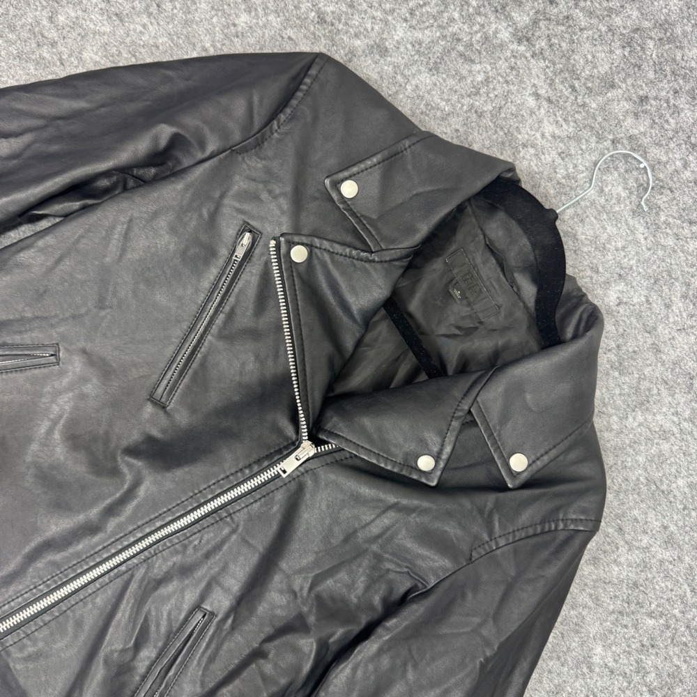 *FLAW Uniqlo Womens Black‎ Faux Leather Moto Biker Jacket 211-409100 Size S